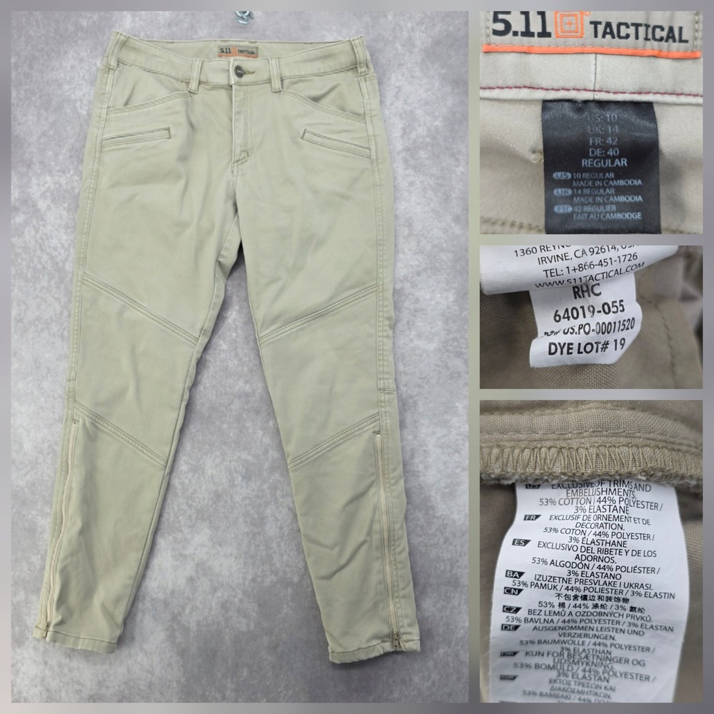 5.11 Tactical Wyldcat Pants Womens 10 Regular Khaki Tan Zipper Leg 64019-055